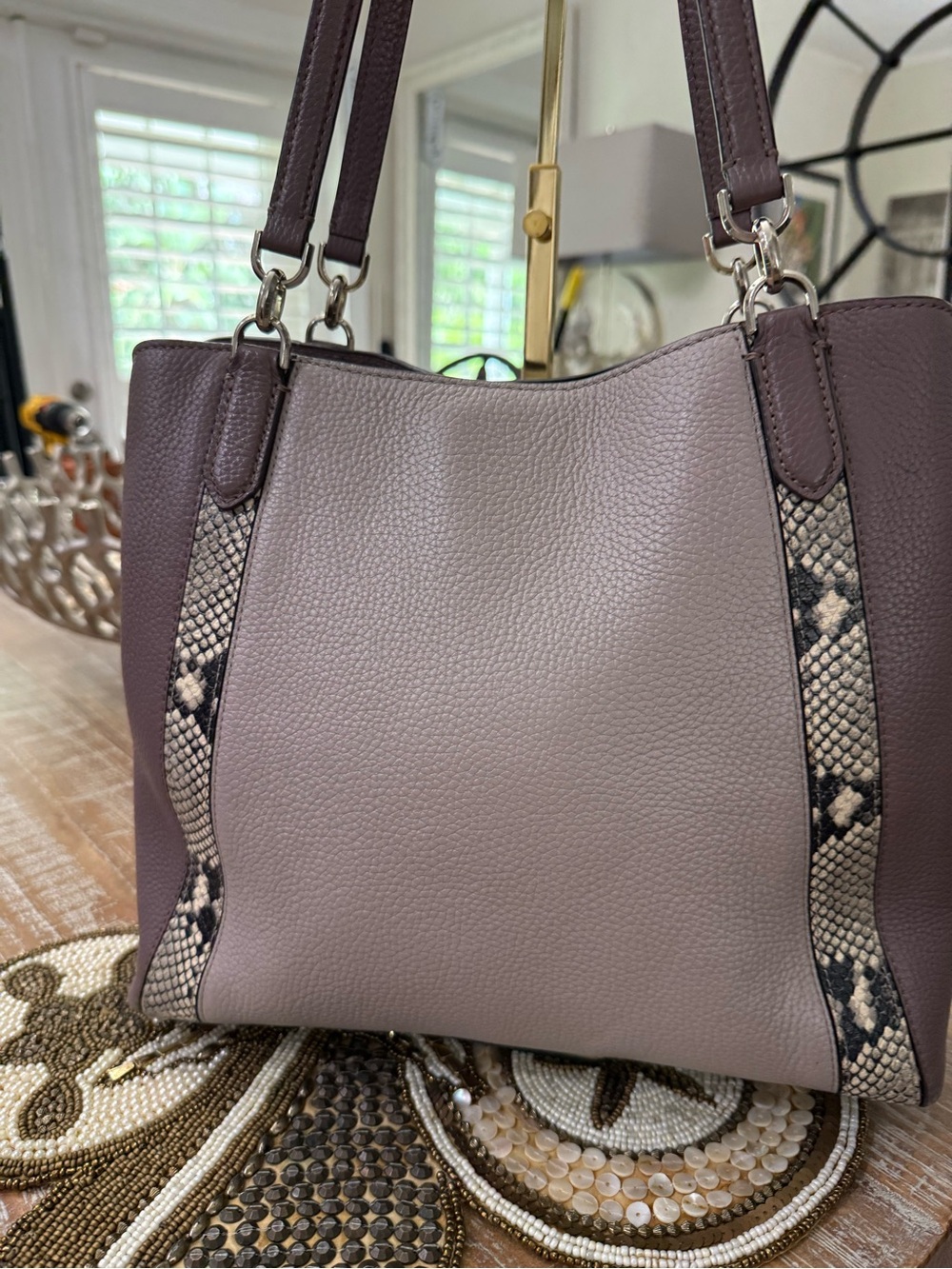 Kate Spade Mauve  & Dark Mauve Pebbled Leather Shoulder Bag 10 1/2” x 13”. - Picture 3 of 9